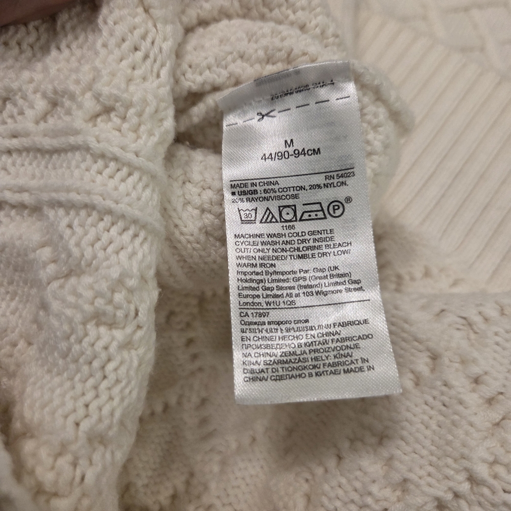 Banana Republic 100% Cotton Cable-Knit Long Sleeve Cream Turtleneck Sweater Med - Picture 9 of 9